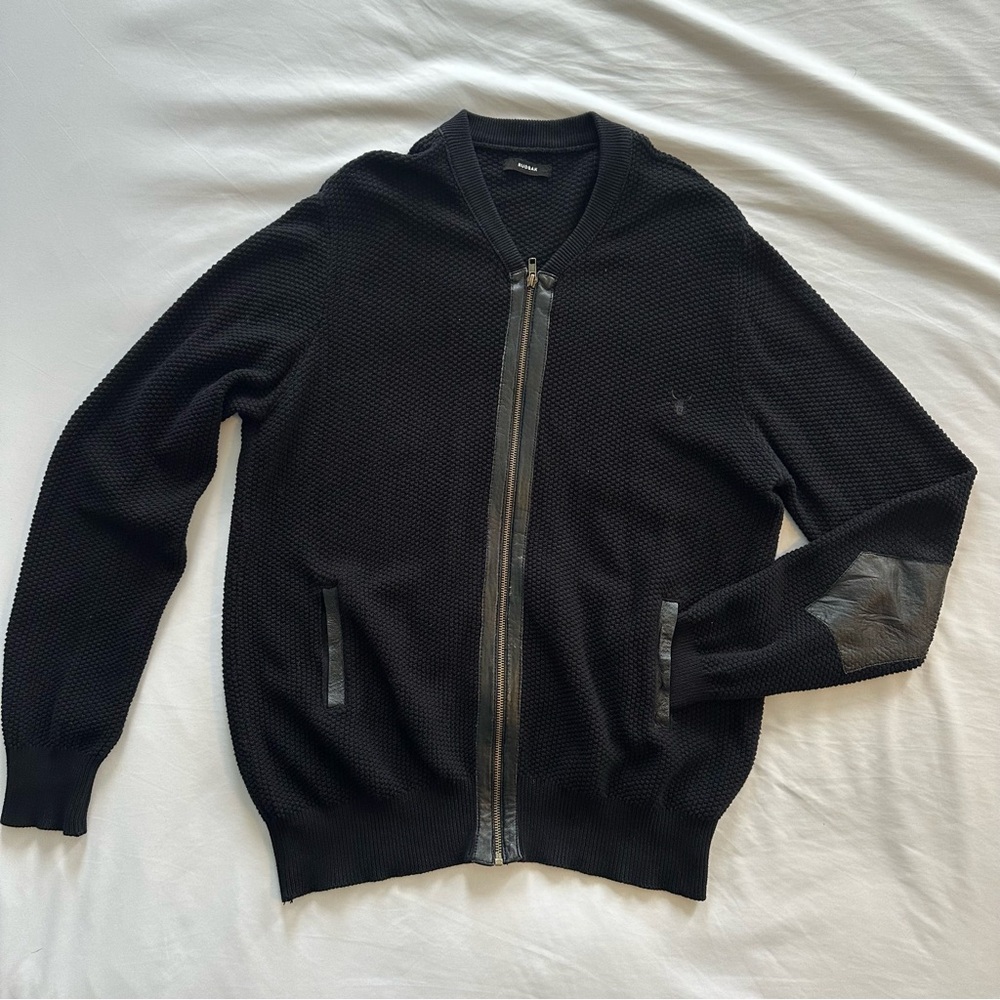 RUDSAK EST. 1994 KNIT ZIP JACKET | Leather Trim & Elbow Patches | Men's M/L